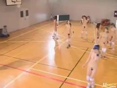 Schoolgirls playing basketball naked