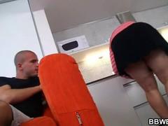 Horny guy with a huge bitch in the kitchen