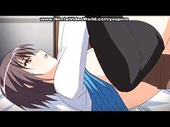 Anime- Schoolgirl fucked on the bed with a guy.