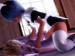 Anime Shkolyarka sports on the bed with a transvestite.